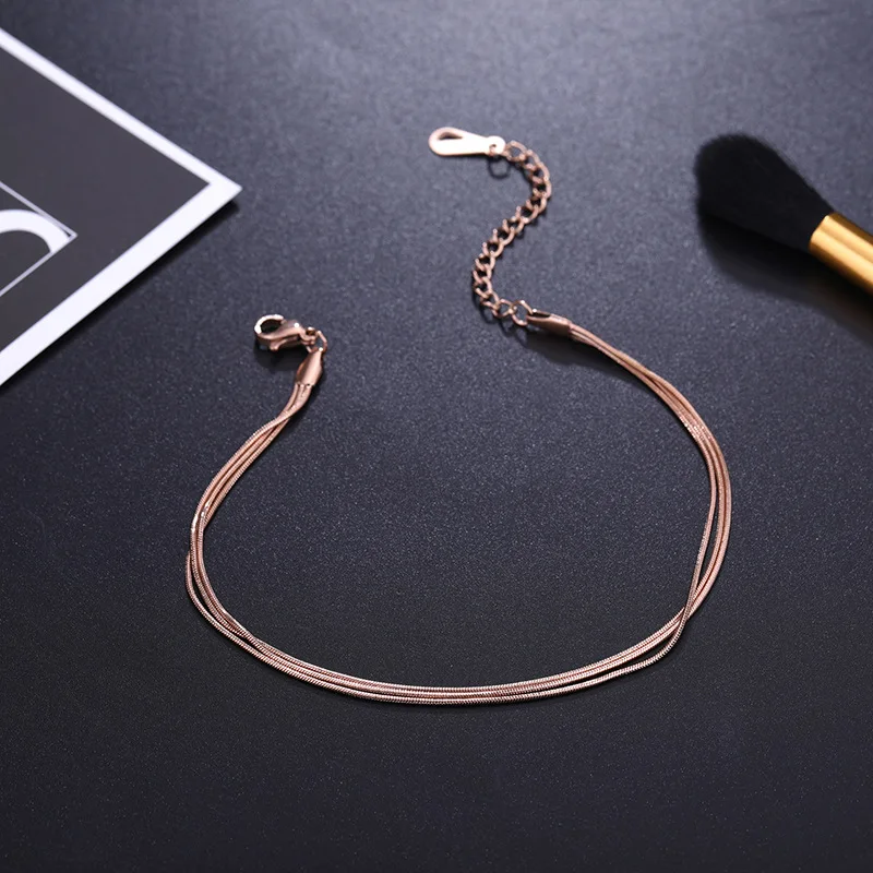 3 многослойное со змеиным узором золотистого цвета цепи милый браслет на ногу