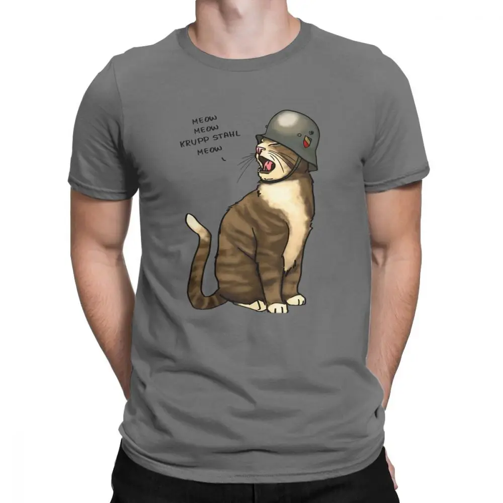 Wehrmacht футболки для мужчин немецкий Большой топ с котом из чистого хлопка новинка футболка подарок на день отца короткий рукав одежда плюс размер провисающая футболка - Цвет: Темно-серый
