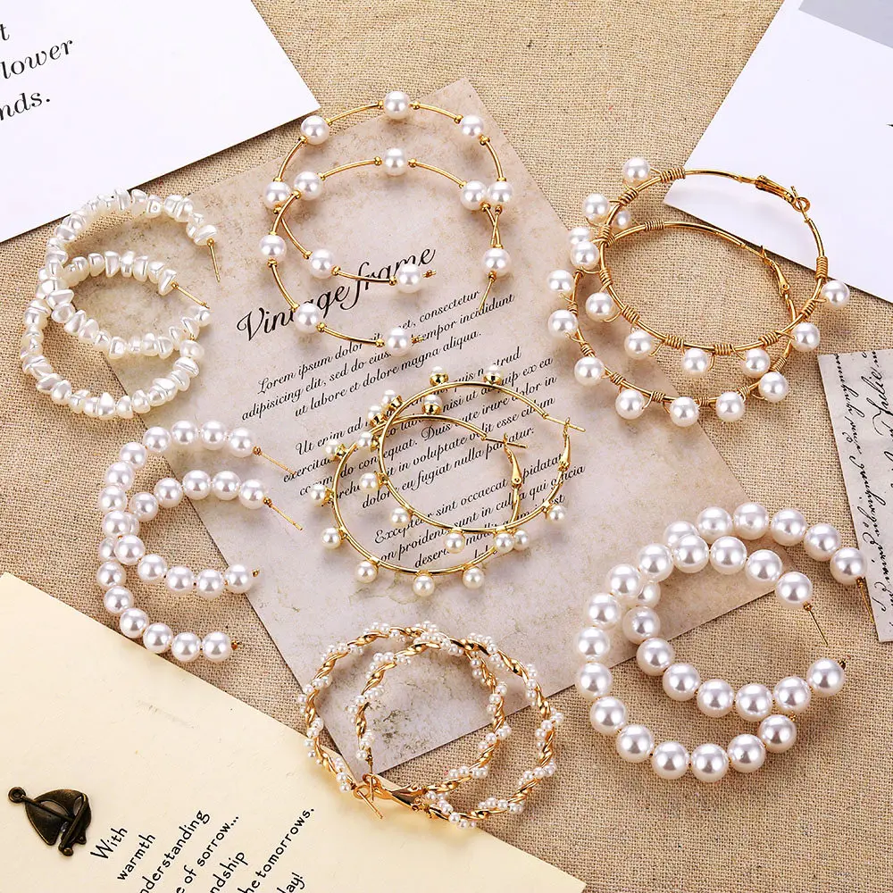 Большие геометрические жемчужные серьги VKME длинные женские Подвесные