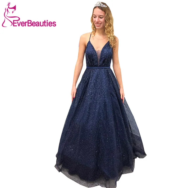 as picture Robe De Soiree Блестящий Сияющий вечернее платье с блестками v-образным вырезом Выпускные платья Спагетти ремни Abiye Gece Elbisesi - Цвет: as picture