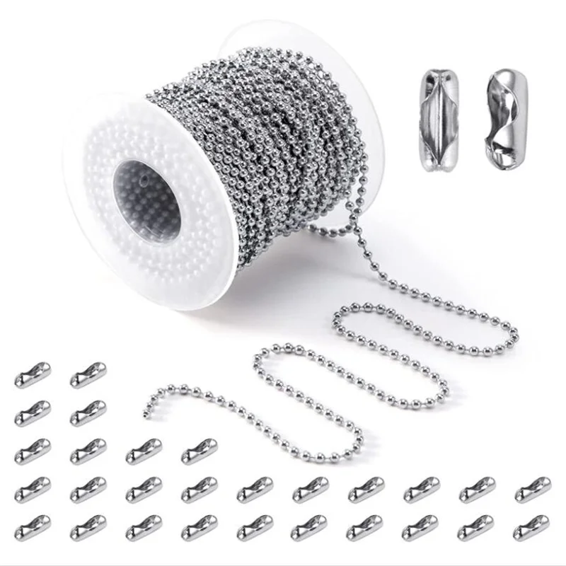 10m Stainless Steel Ball Bead Chain 1.5/2/2.4/3mm Adjustable Pull with 50PCS Matching Connectors for Jewelry Making | Украшения и