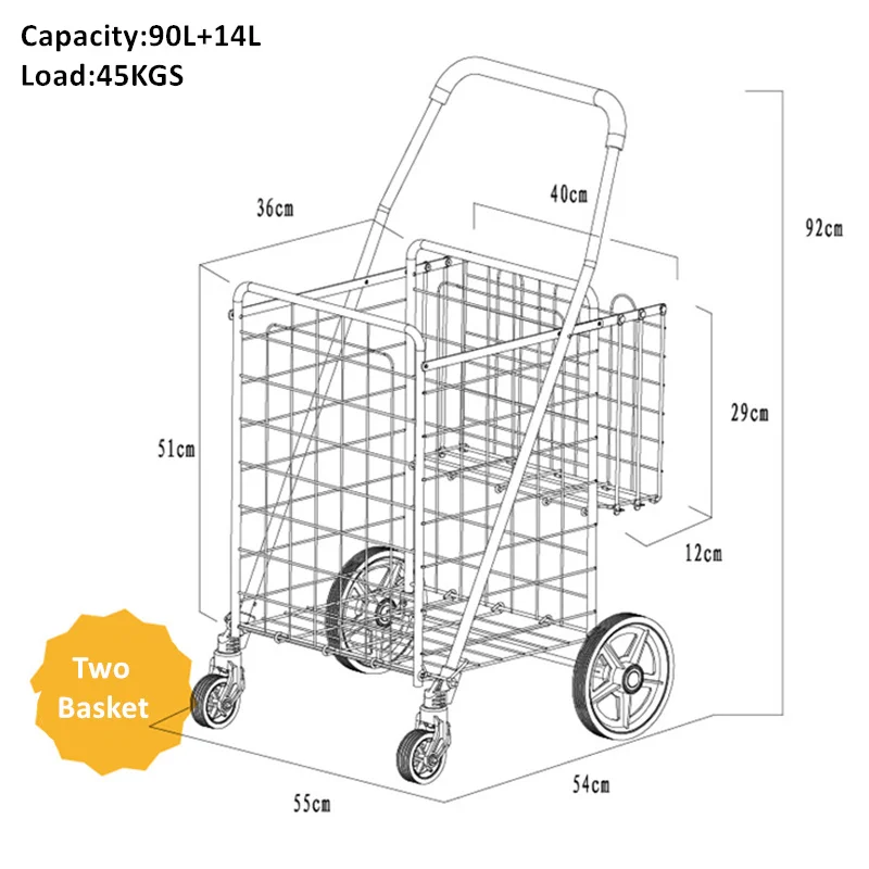 ALWAYSME Portable and Foldable Utility Shopping Cart For Shopping ,Camping,Pet Stroller Carrier,Two Basket