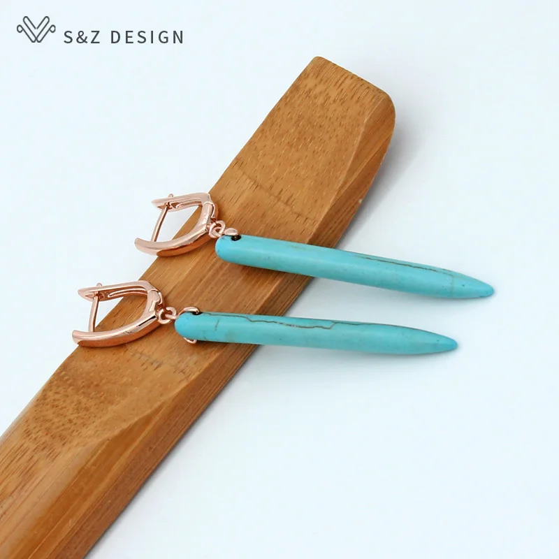 S&Z Long Synthetic Turquoises Dangle Earrings Personality Simple Vintage Eardrop For Women Girl Wedding Party Jewelry Gift