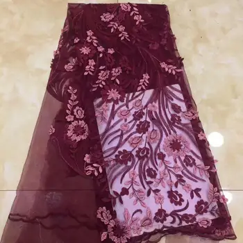 

2020 Luxury fancy Indian French lace fabric 3d floral light mesh lace fabric 5 yards per batch of pink mesh YYZ089983