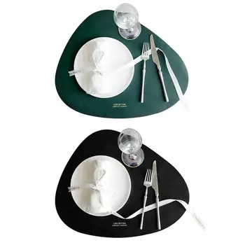 

4PCS Leather Placemats Household Triangle Oval Waterproof Oil Insulation Pad Bowl Mat Coaster Plate Pad