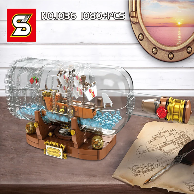 

IDEAS Creative Model Drifting bottle Dreams in Bottles Boats in Bottles Building Blocks Bricks Compatible legoinset21313 Kid Toy