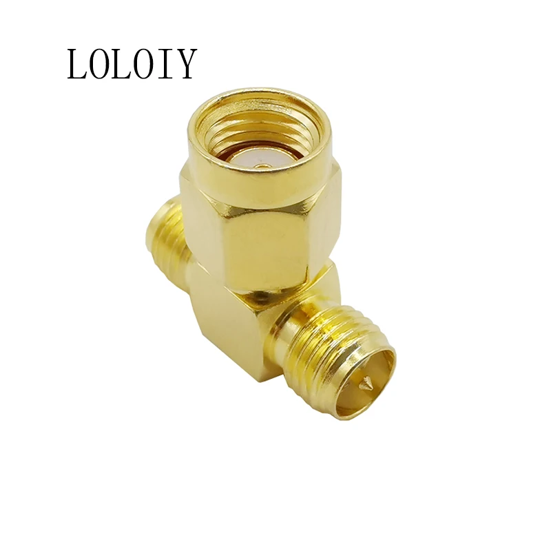T Type RP SMA Male to 2 Dual RP SMA Female Triple RF Coaxial Antenna Adapter 3 way Splitter 1M2F Connector