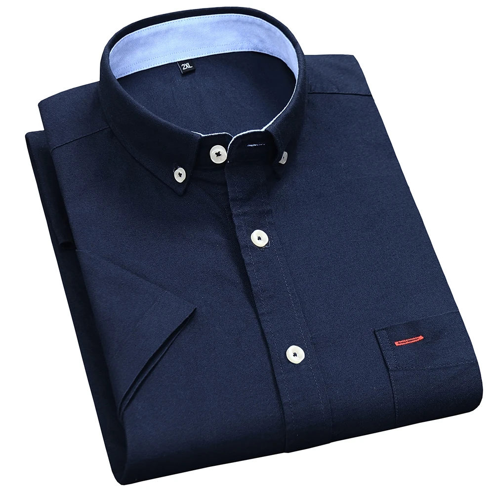 Мужская рубашка, хлопок, Оксфорд, приталенная, Camisas Masculina, на пуговицах, с воротником, с коротким рукавом, для мужчин