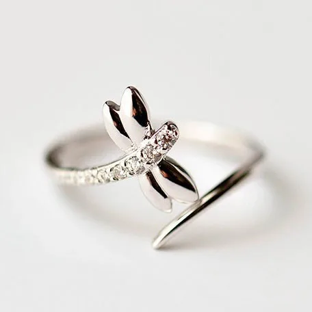 REETI 925 Sterling Silver Rings For Women dragonfly Open  ring  Style Lady Prevent Allergy Sterling-silver-jewelry