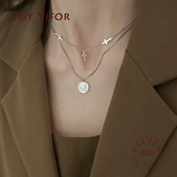 

2 layered round cross Necklace Pendant New Sale 100% 925 Sterling Silver Round Jewelry For Women & Girls Party Gift