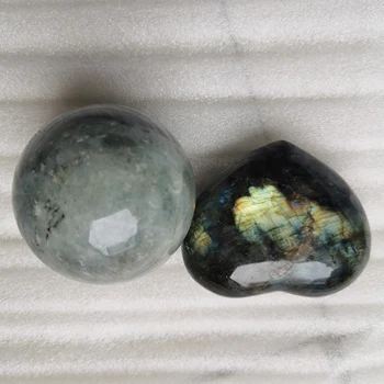 

natural labradorite sphere and heart