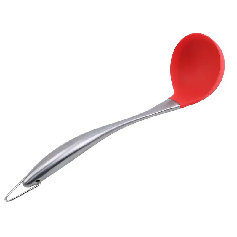 Red spoon Полезная антипригарная термостойкая силиконовая лопатка из нержавеющей стали, суповая ложка, жаростойкий Совок с полой ручкой - Цвет: Red spoon