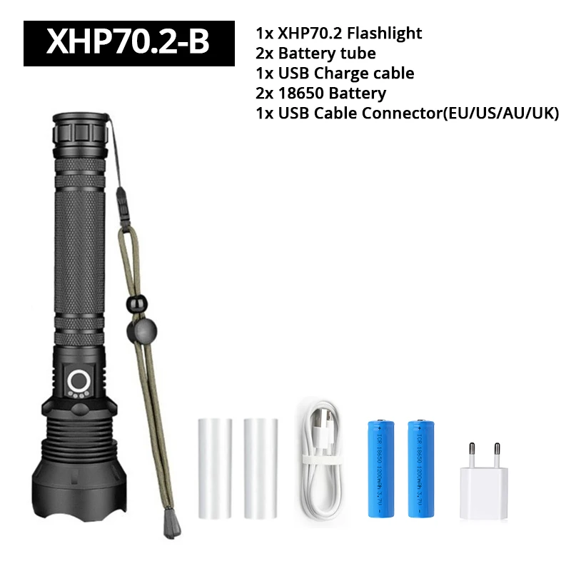 XHP70.2-B Супер яркий XHP50/70,2 светодиодный фонарик тактический фонарь USB Перезаряжаемый использовать 18650 или 26650 аккумулятор Водонепроницаемый зум охота лампа - Испускаемый цвет: XHP70.2-B