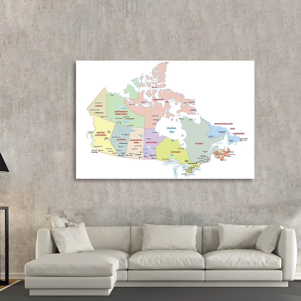 150*100 cm The Canada Political Map In French Large Wall Poster Non-woven Canvas Painting Classroom Home Decor School Supplies