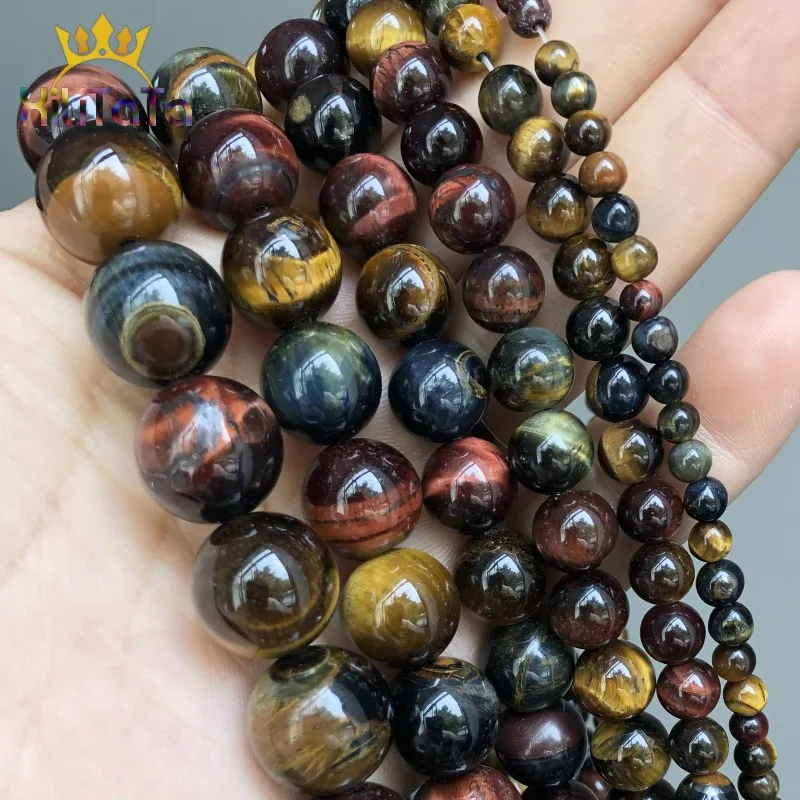 Natürliche Stein Mehrfarbige Tigerauge Runde Lose Perlen Für Schmuck Machen 4 6 8 10 12 14mm DIY Armband zubehör 15'' Stränge – Detail 3