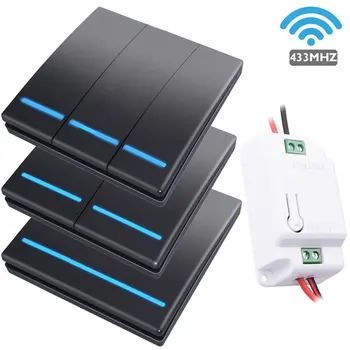 

1/2/3 gang 433Mhz smart push Wireless Switch Light RF Remote Control 110V 220V Receiver Wall Panel button Ceiling Lamp