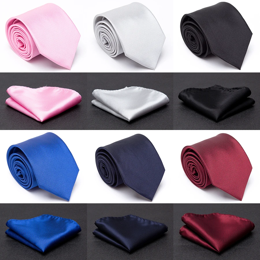 

Mens Tie Solid Handkerchief Necktie Set Fashion Black Red Ties for Men Cravat Party Gift Man Wedding Formal Dress Accessories