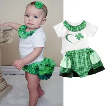 

2PCS Newborn Baby Girl St. Patrick's Day Romper Bodysuit Pants Outfits Clothes