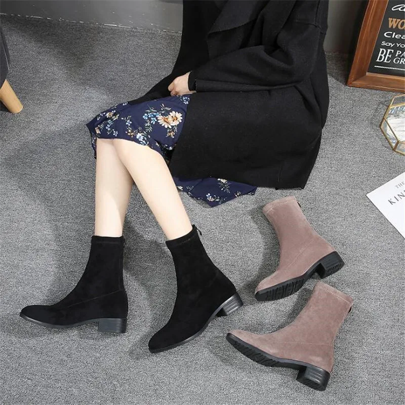 

Fashion Ankle Elastic Sock Boots Chunky High Heels Stretch Women Autumn Sexy Booties Pointed Toe Women Pump Size 32-43