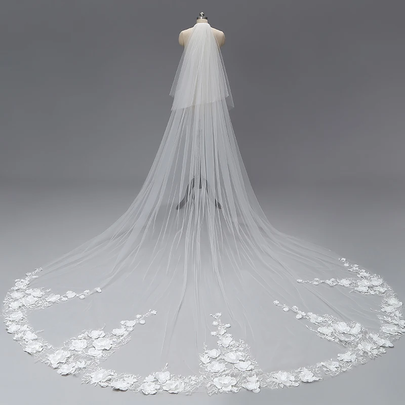 

2019 New Fashion Elegant Wedding Veils 3 Meter or 4 Meter White Long Lace Ever Pretty Wedding Accessories
