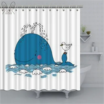 

Little Pretty Whale And Seagull Bathroom Curtain Kids Cartoon Home Decor Waterproof Shower Curtain Polyester Fabric Bath Curtain