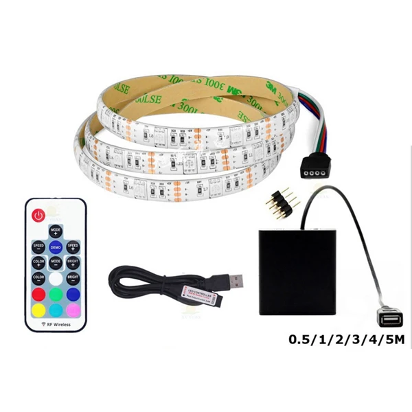 white PCB 1 м 2 м 3 м 4 м 5 м светодиодный свет полосы на батарейках 5050 SMD с питанием от USB водонепроницаемые полоски RGB с радиочастотным пультом дистанционного управления для украшения дома - Испускаемый цвет: white PCB