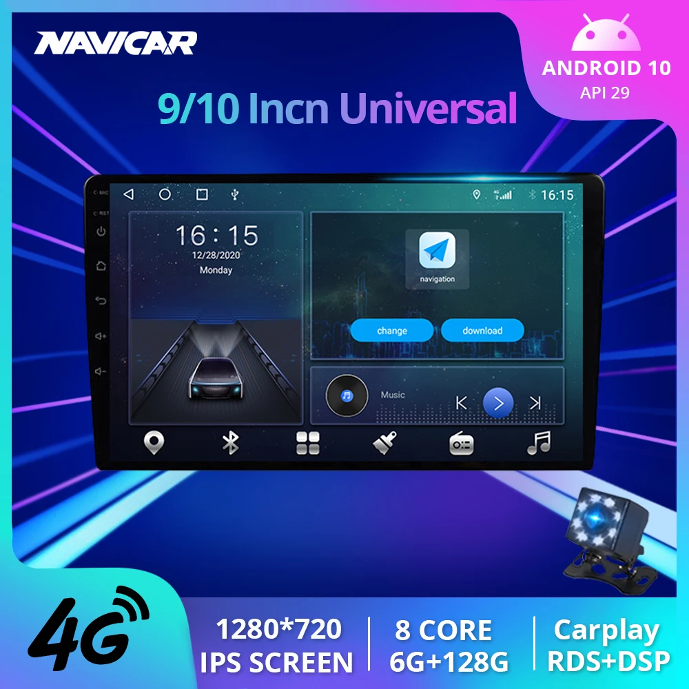 Автомагнитола универсальная 2DIN Android 10 6 + 128 ГБ без рамки GPS RDS Wi-Fi 4G | Автомобили и