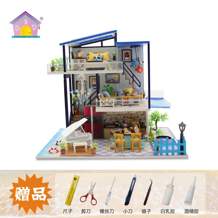 

Place of Origin Supply of Goods Hoomeda-diy Creative Customizable Sand Table Model Blue Ocean Romance Wooden Flash DIY Hut Handm