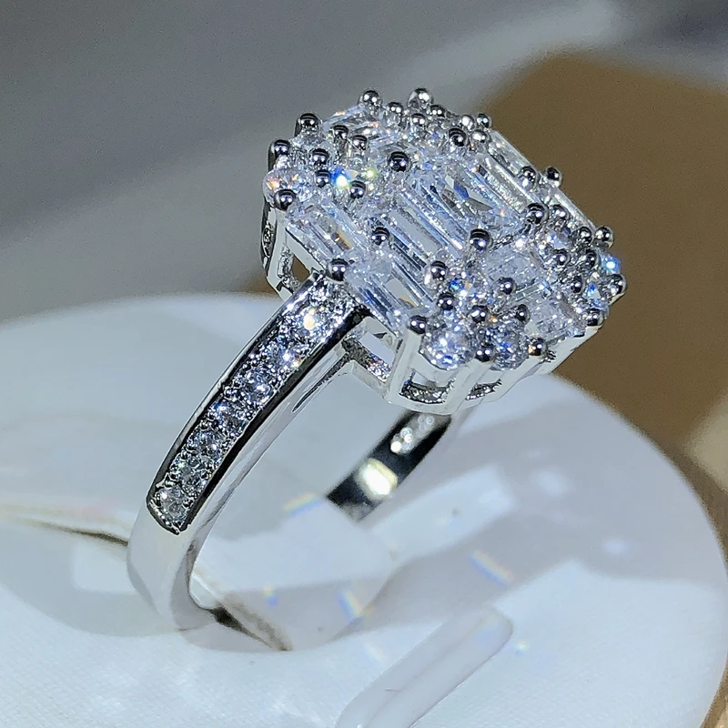 Square Zircon Countless Claw Rings 925 Sterling Silver For Ladies Fashion Jewelry Party Cocktail Gift silver rings silver ring
