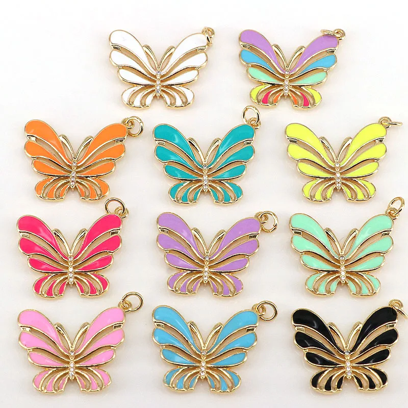 

10Pcs,Fashion design neon color brass with enamel plated butterfly shape charms insect necklace pendants for jewelry making