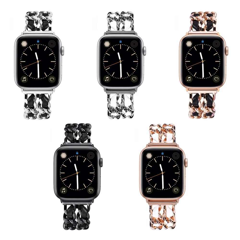 Elegant Leather Chain Metal Watchband