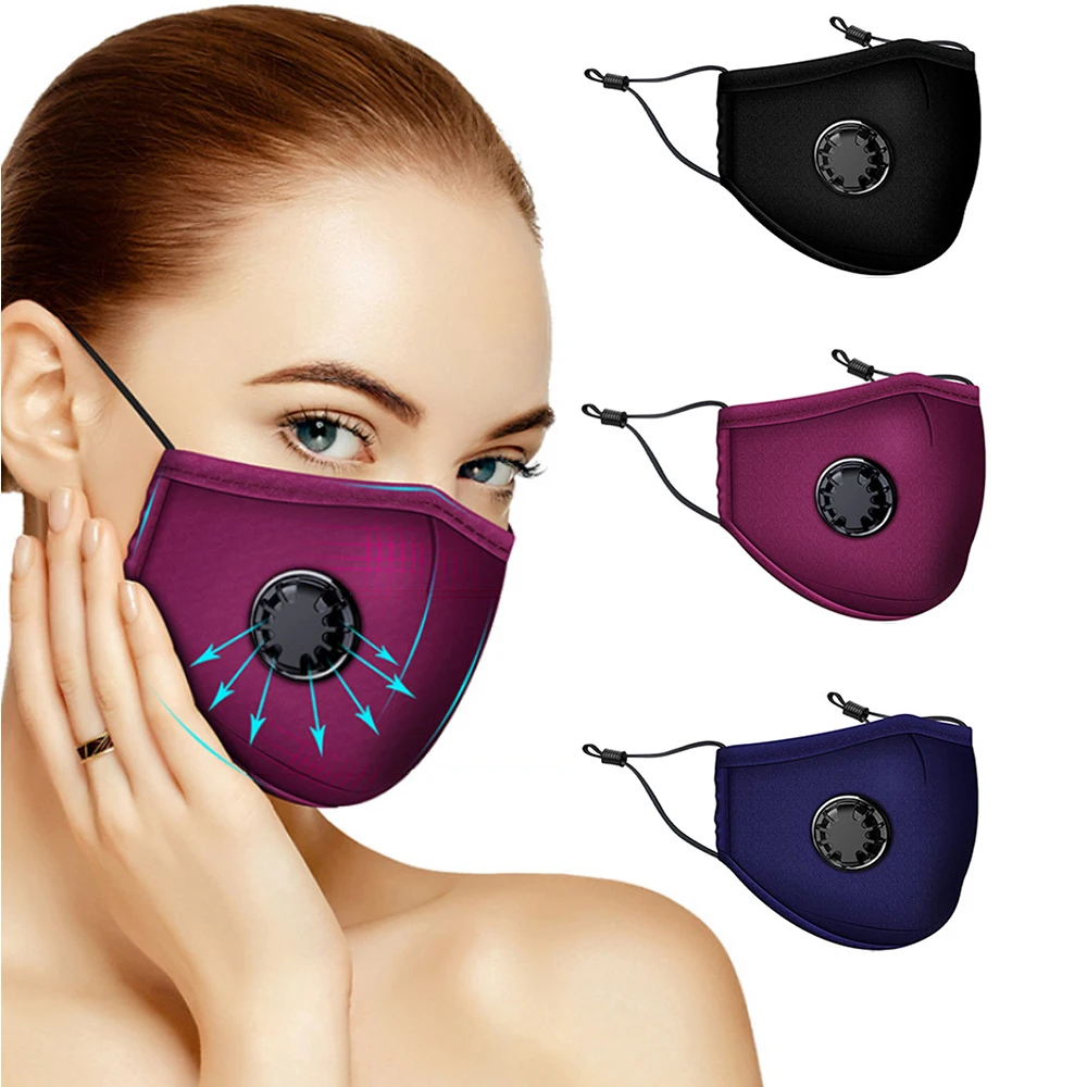 

10 pcs air mask with replaceable filter Cotton PM2.5 Black mouth face Mask with valve Washable Masks Windproof Bacteria Proof