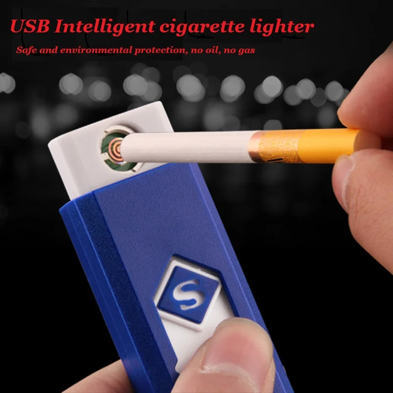 Креативная маленькая перезаряжаемая USB ветрозащитный негорящий Электрический электронная зарядка прикуриватель бездымный супер зажигалки Человек