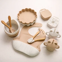 

7Pcs Baby Feeding Bowl Set Foldable Food Grade Silicone Plate Suction Bowl baby Feeding BPA Free Infant Waterproof Tableware