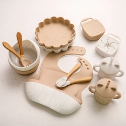 7Pcs Baby Feeding Bowl Set Foldable  Food Grade Silicone Plate Suction Bowl baby Feeding BPA Free Infant Waterproof Tableware