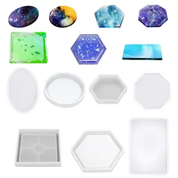 

7 Pcs Resin Silicone Molds, DIY Crystal Coaster Silicone Molds Include Rectangular, Square, Round, Oval, Large Hexagon, Small He