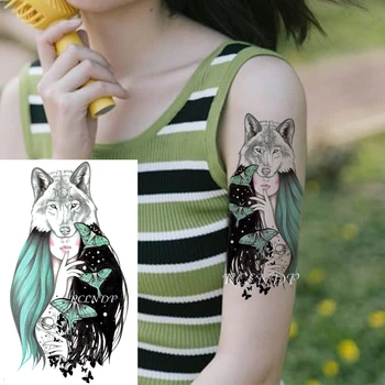 

Waterproof Temporary Tattoo Sticker Totem Wolf Hat Girl Butterfly Planet Star Fake Tatoo Flash Tatto Arm Body Art for Women Men