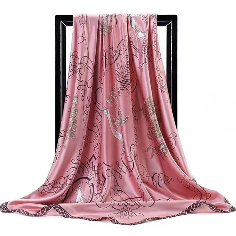 Шелковые шарфы Foulard 90*90 см квадратная голова хиджаб шарф Женский шифон шаль Бандана обертывание глушитель парео - Цвет: 45
