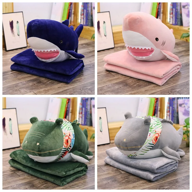 

Shark Cartoon Software Crocodile Pillow Blanket Dual Purpose Plush Toys Back Cushion Blanket down Cotton Doll