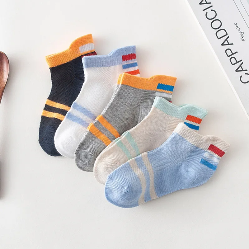 5 Pairs Kids Socks Boys Soft Sports Autumn Summer School Children Striped Fashion Breathable for Elastic Sock Socks Sock Spring
