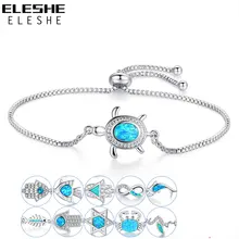 ELESHE, Рождественский синий опал, морская черепаха, серебряный браслет для женщин, кубический цирконий, кристалл, браслет, дружба, модное ювелирное изделие
