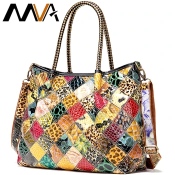 

MVA Women Bag Fashion Stitching Genuine Leather Bags Women Shoulder Leather Crossbody Bags For Woman 13.3" Laptop Top-Handle7370