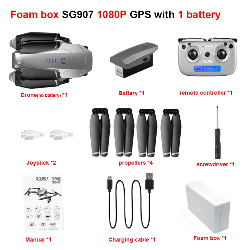 SG907 1080p foam SSTI-VSG SG907 Pro gps Дрон Квадрокоптер с HD двойной камерой 4 K/1080 P 5G Wifi FPV следуя за мной профессиональные радиоуправляемые дроны Vs SG907 - Цвет: SG907 1080p foam