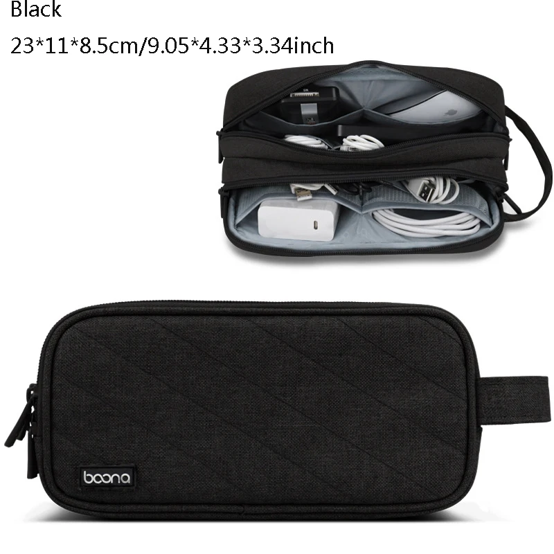 Black-double layer TTUTH Oxford двухслойная сумка для хранения кабеля для путешествий, цифровой usb-гаджет, органайзер, зарядное устройство, провода, чехол для хранения, комплект, аксессуары - Цвет: Black-double layer