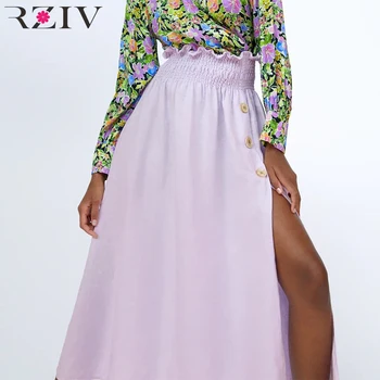 

RZIV Summer women's skirt casual solid color button decoration skirt