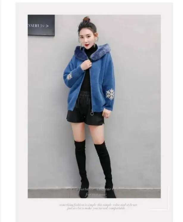 Autumn Winter Women Elegant Loose Hooded Faux Mink Fur Knit Cardigan Sweater Female Casual Embroidered knitted Jacket X106