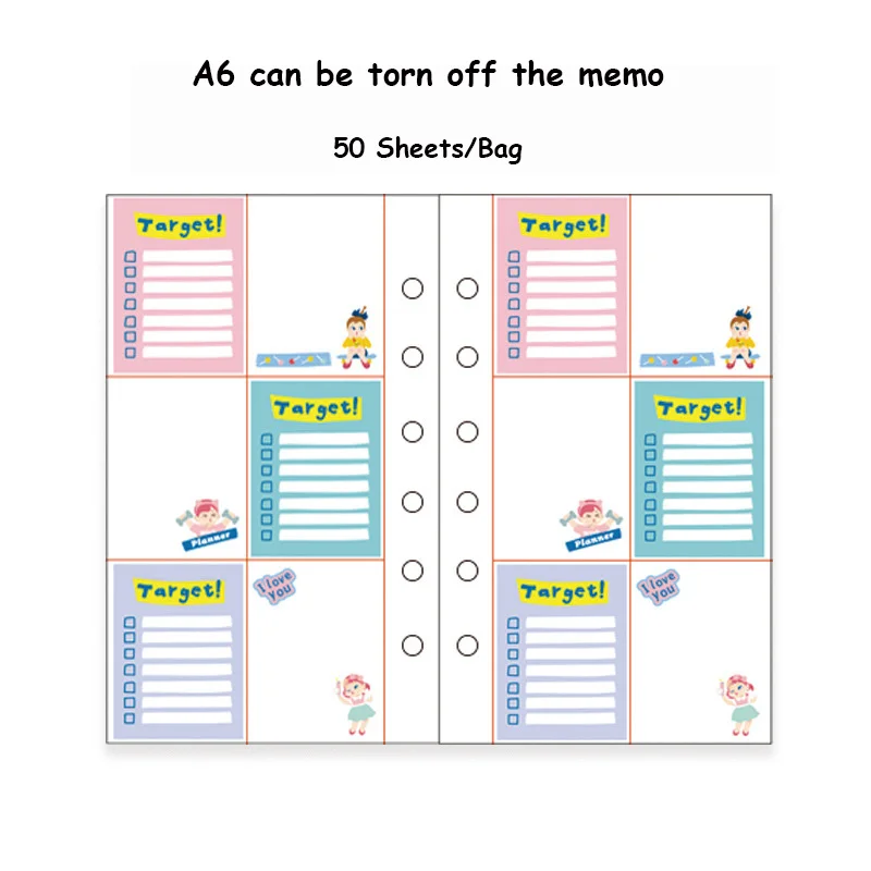 A6 Memo Kawaii A5 A6 A7 записная книжка запасной 6 колец планировщик Органайзер журнал Weeky ежемесячный блокнот сетка пустая линия Основные аксессуары комплект - Цвет: A6 Memo