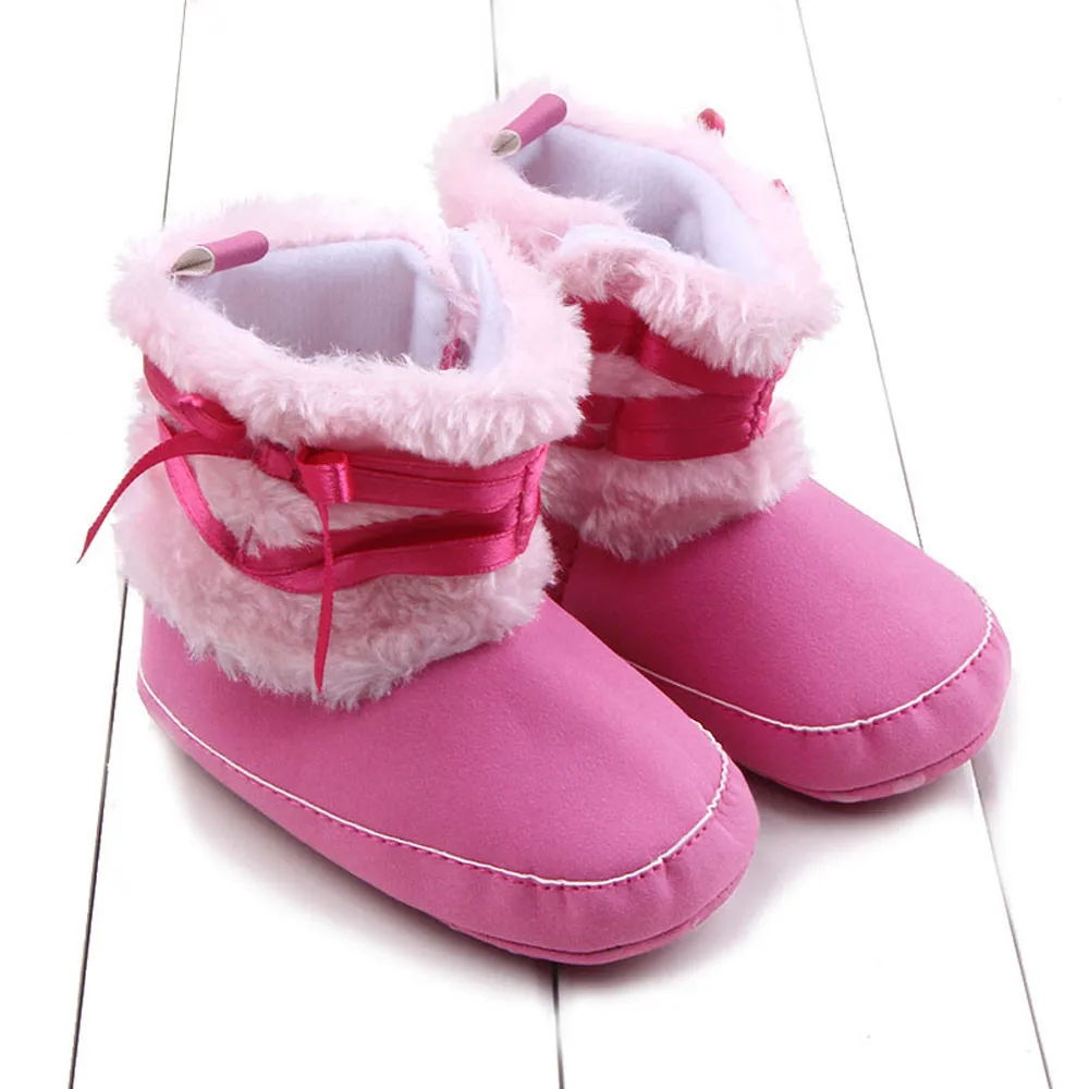 Для малышей, для маленьких девочек зимние ботинки с бантом на мягкой подошве для младенцев детская кроватка обувь Противоскользящий мягкий удобный детский ботинки для девочек