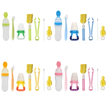 

4PCS Baby Bottle Brush Cleaner Tools Kit with Clip Sponge Straw Nipple Brush + 3PCS Baby Food Feeder with Pacifier Bottle Spoon
