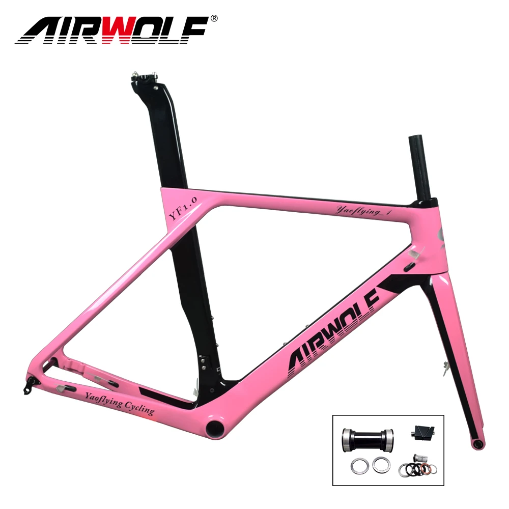 Cuadro bicicleta de de carbono aerodinámico para mujer y niña, cuadro de bici ligero de 49 y 52 cm, freno de disco 700C, color rosa|Cuadro de bicicleta| - AliExpress